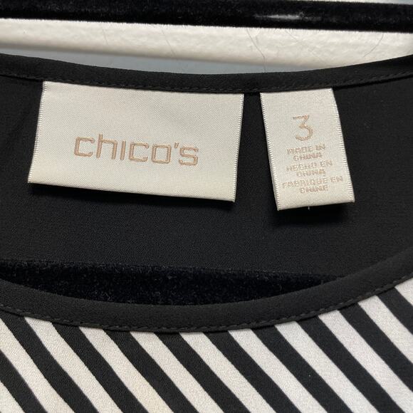 Chico’s Womens 3 Black White Mixed Stripe Scoop Neck Sleeveless Tank Top - Picture 2 of 4